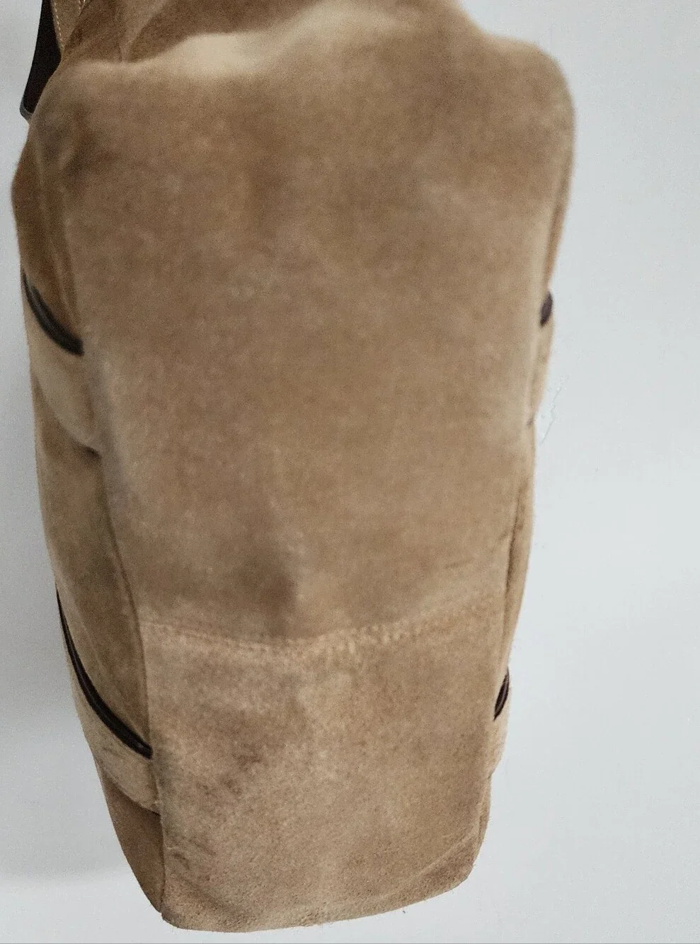 Coach Suede Tote in Camel Brown with Bear Charm
